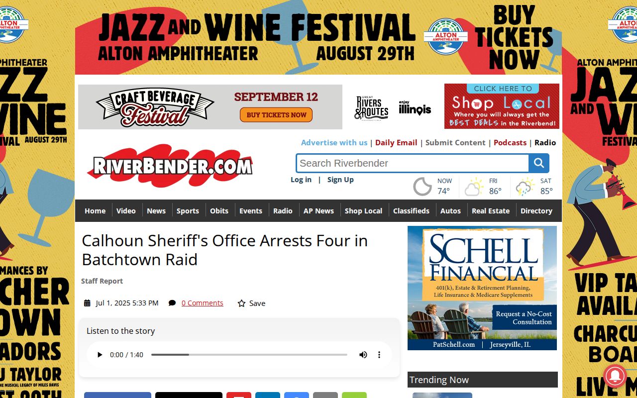 Calhoun County Batchtown Sheriff arrest news record