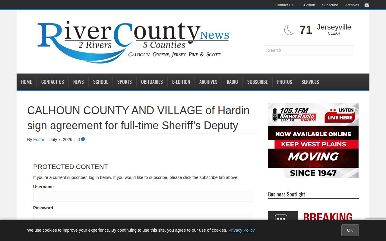 Calhoun County Hardin Sheriff deputy agreement news record