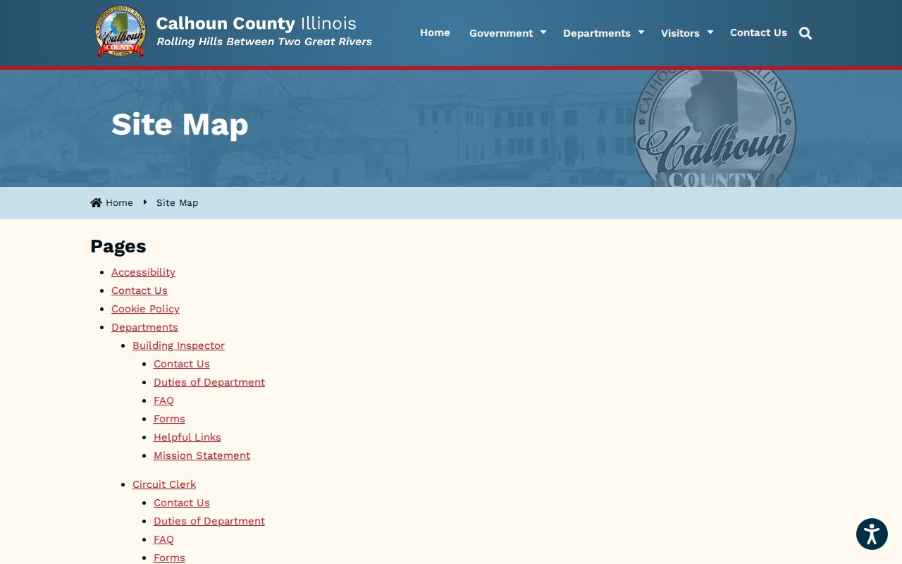 Calhoun County official site map showing the roster absence check