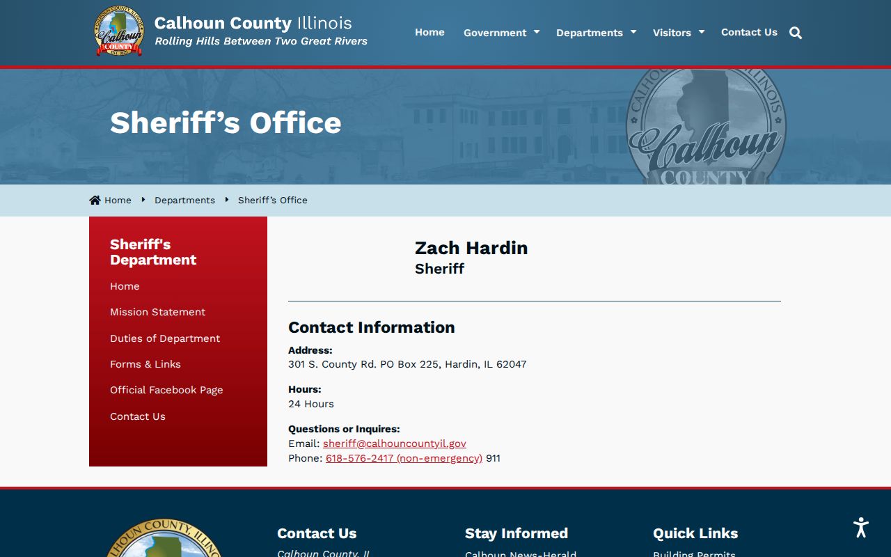 Calhoun County Sheriff booking-record contact source